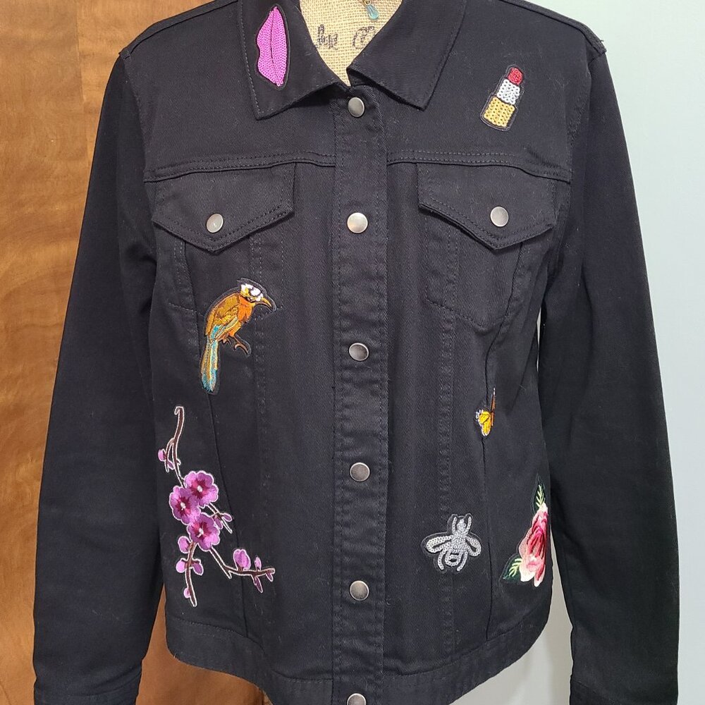 Black Denim Jacket w/Embroidery/sequins